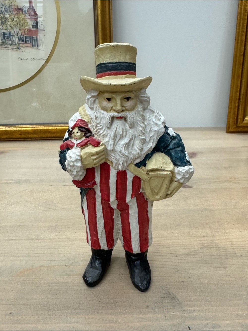 Vintage Patriotic Santa Figurine - Red, White & Blue